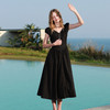 三彩2026夏季新款V领小黑裙连衣裙收腰大摆A字长裙简约气质M 商品缩略图3