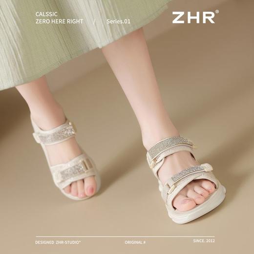 ZHR则则水钻运动凉鞋女厚底魔术贴沙滩凉鞋外出夏季百搭休闲凉鞋 商品图4