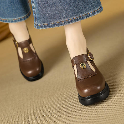 【预售5天】厚底真皮复古防水台山茶花圆头增高舒适学院风松糕鞋YJY&K20-6 商品图0