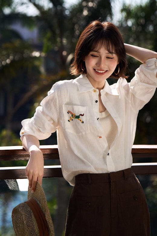 YAW8866亚麻刺绣衬衫 商品图1