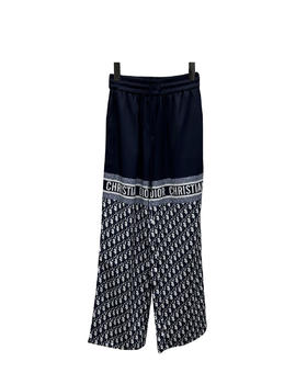 女款绸质印花抽绳直筒长裤 可配套装la010