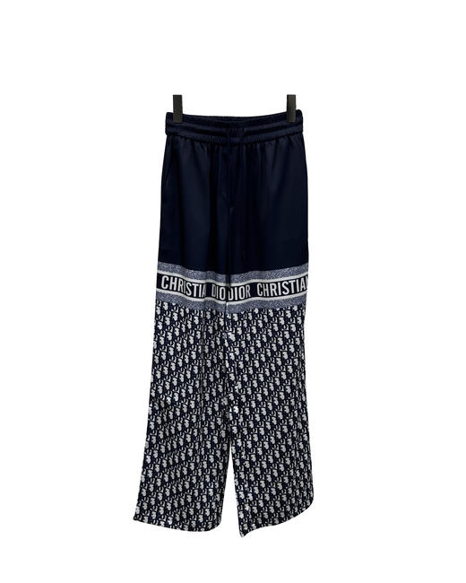 女款绸质印花抽绳直筒长裤 可配套装la010 商品图0