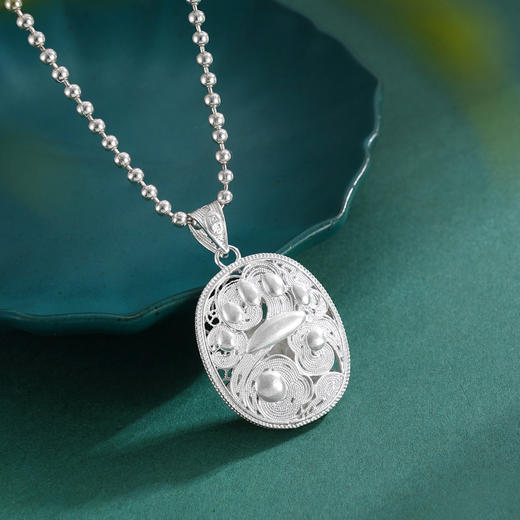 子佩集S990银【青松怡悦】情侣套链项链【DSDZ006】原创作品花丝珐琅彩双面设计2509 商品图6