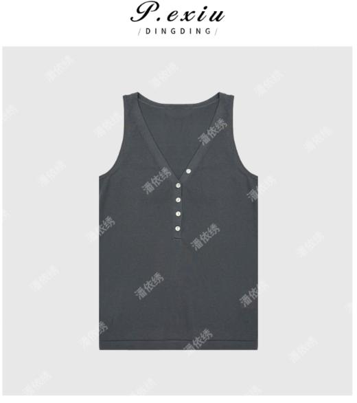 03-4潘依绣丁丁宠粉夏季新款薄款V领亲肤简约亚麻背心吊带W9332 商品图0