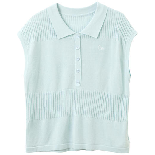 三彩2026夏季新款翻领短袖针织衫套头轻薄绣花上衣肌理套头衫M 商品图4