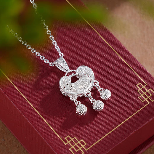 子佩集S990银【清福祥绘】套链【QLTL001】纯银花丝元宝锁项链双面花2509 商品图0