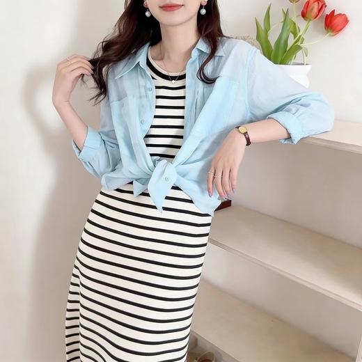 F031884春夏新款苎麻棉宽松排扣轻薄通透苎麻薄荷Baby蓝衬衫 商品图9