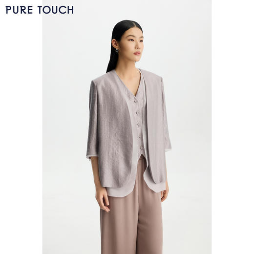 PURE TOUCH女26春夏新款七分袖v领西服外套双层时尚珠光开襟西装 商品图4