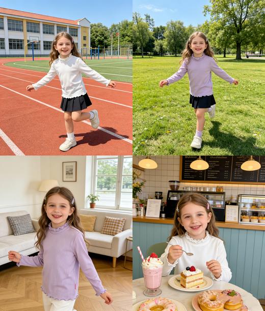 【50S超软莫代尔】SCHIESSER德国舒雅女童莫代尔氨纶薄款春秋打底保暖木耳花边打底衫36/25284U 商品图1