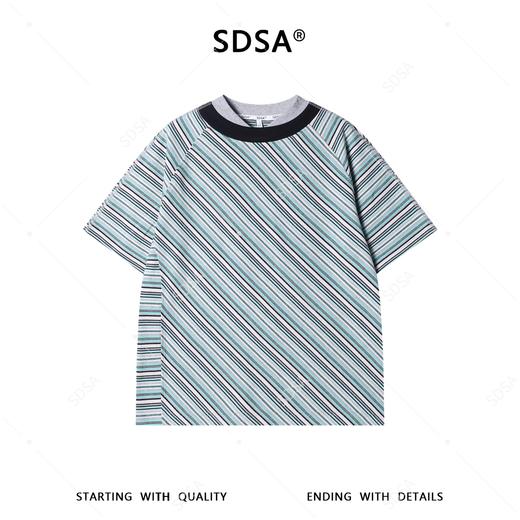SDSA男装2026新款轻奢老钱风简约撞色斜纹短袖T恤领口拼接百搭 商品图1
