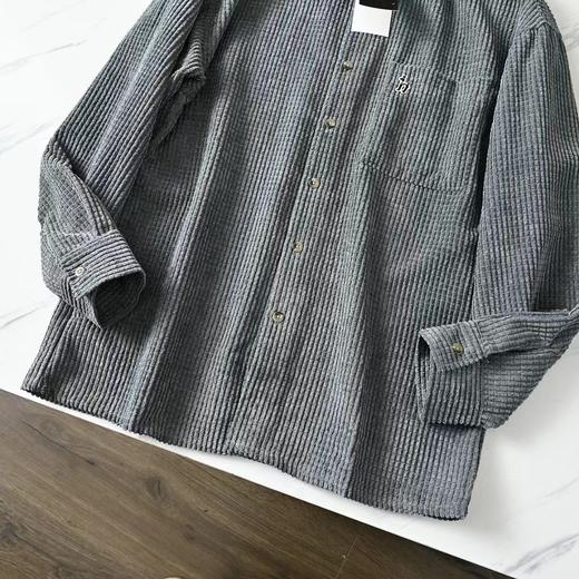 F031842春秋新款男士灯芯绒复古纯色宽松条纹衬衫上衣 商品图9
