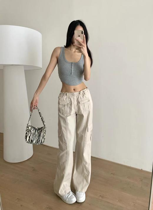 F0318122两色可选多口袋设计微喇阔腿松紧抽绳工装裤 商品图10