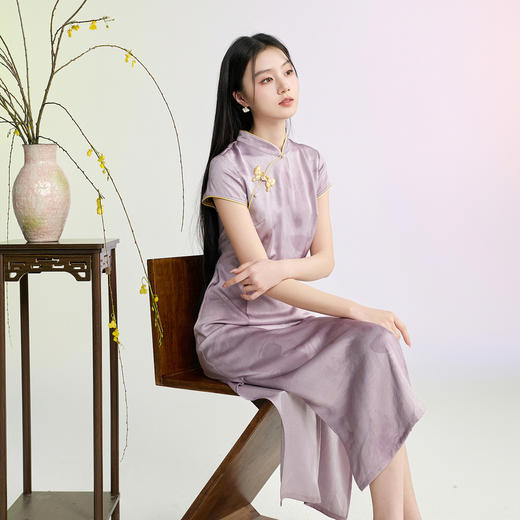 【紫定辉黄】三彩2026夏季新款改良旗袍连衣裙新中式立领长裙C 商品图3