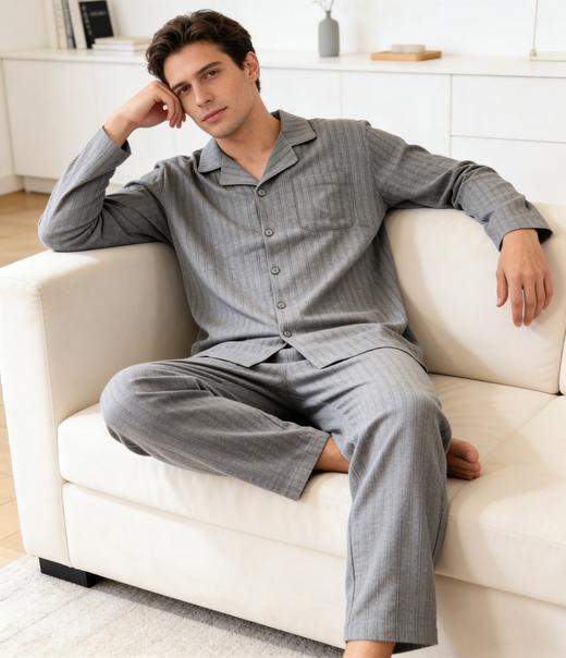 【梭织全棉款】SCHIESSER德国舒雅男士100%棉梭织磨毛双面布中型厚度开衫套装  39/26781H 商品图0