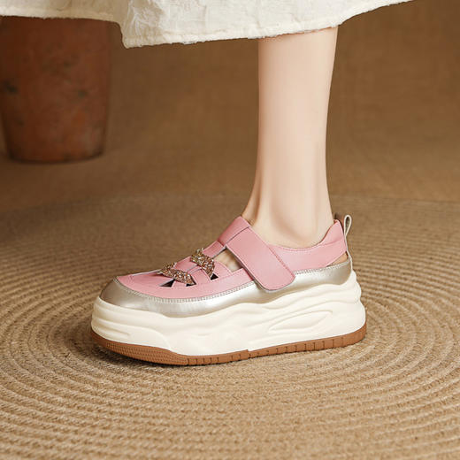 【预售7天】厚底增高编织镂空透气休闲鞋魔术贴单鞋MLD&A229 商品图1