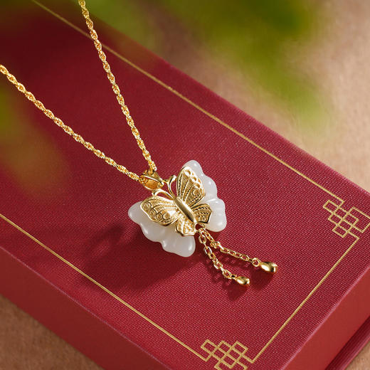 子佩集S925银【秋蝶翩跹】套链项链【DZ05834】和田玉镀金国潮蝴蝶25092401 商品图0
