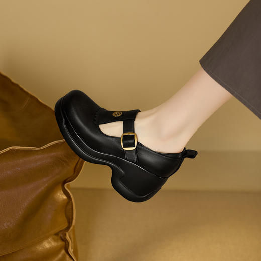 【预售5天】厚底真皮复古防水台山茶花圆头增高舒适学院风松糕鞋YJY&K20-6 商品图2