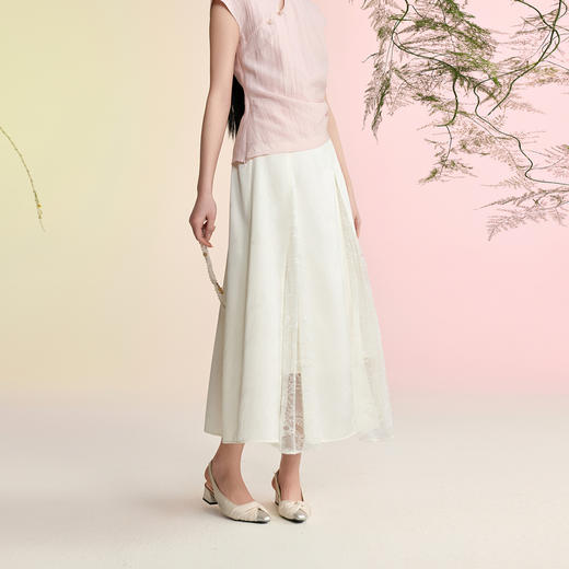 三彩【白云深处】2026夏季新款新中式高腰半身裙蕾丝A字裙长裙C 商品图2