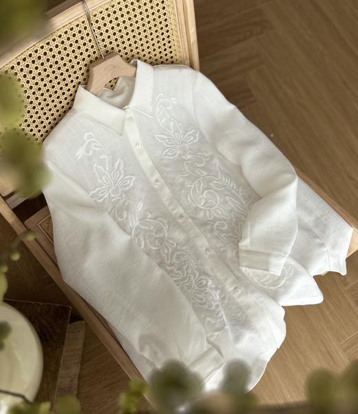 白衬衫穿出自由恣意腔调【重工浮雕刺绣人棉衬衫】 商品图8