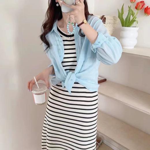 F031884春夏新款苎麻棉宽松排扣轻薄通透苎麻薄荷Baby蓝衬衫 商品图10