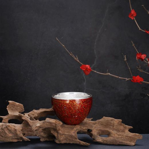 子佩集【波澜妙趣】S999银摆件【CHABEI0001058】茶具品茗杯锤纹原创作品2509 商品图1