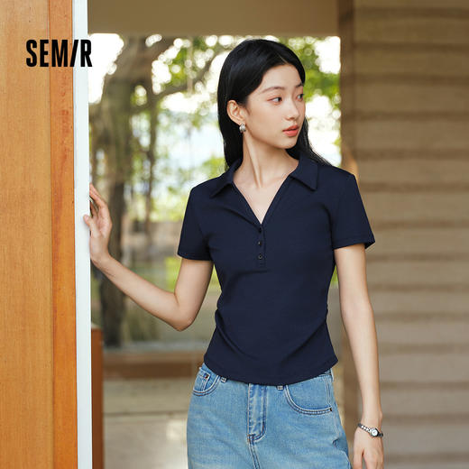 森马POLO衫女夏季短款褶皱紧身正肩凉感上衣2026新款百搭气质衣服 商品图1