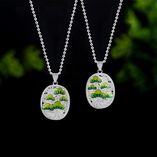 子佩集S990银【青松怡悦】情侣套链项链【DSDZ006】原创作品花丝珐琅彩双面设计2509 商品图1