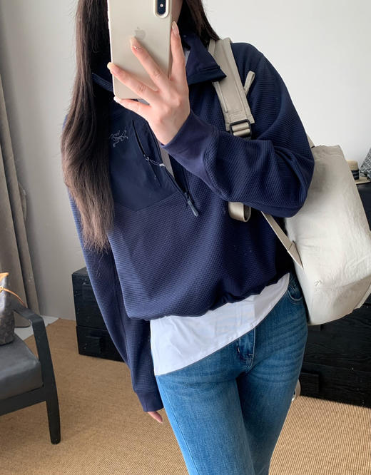 鸟家Olera Zip Neck女款华夫格银离子半拉链卫衣3.12 商品图5