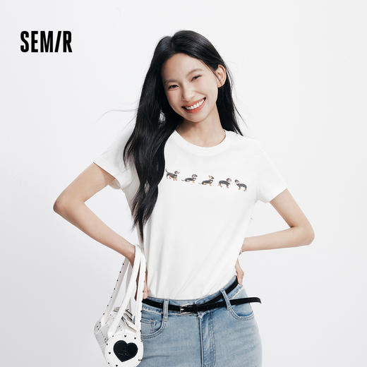 森马短袖T恤女夏季小狗印花套头衫个性气质女生趣味时尚休闲上衣 商品图0