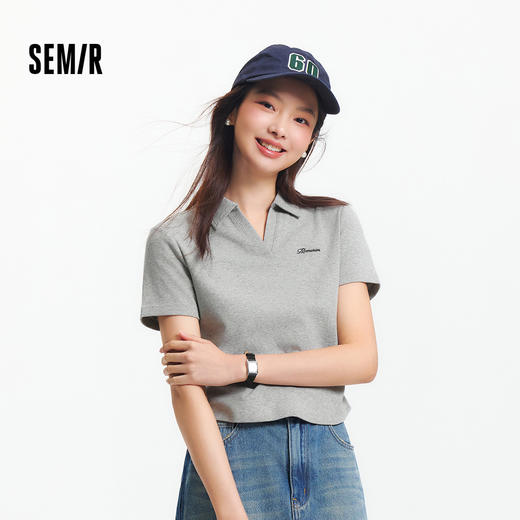 森马POLO衫女夏季短款正肩修身字母绣花套头衫简约气质小个子衣服 商品图1