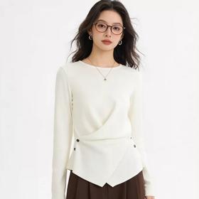 佐姿莎 法式交叉侧系扣收腰针织衫 不规则独特交叉设计 优化身材比例 视觉收腰腹 显高显瘦