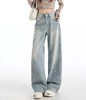 F031816蓝色烟花烫钻阔腿牛仔裤女春季新款高腰宽松显瘦直筒拖地裤 商品缩略图10