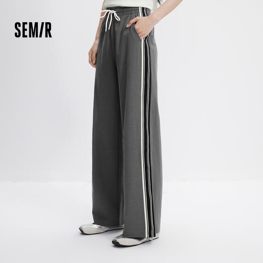 森马休闲裤女夏撞色仿麻长裤宽松慵懒运动风潮流女生显腿长阔腿裤 商品图1