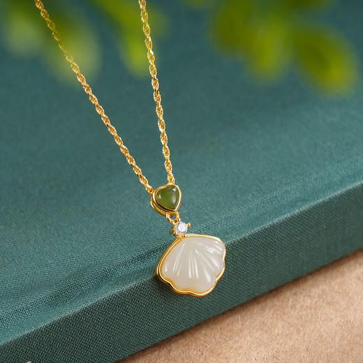 子佩集S925银【秋风杏语】套链【DZ05083】纯银古法银项链贝壳和田玉爱心青玉镀金2509 商品图0