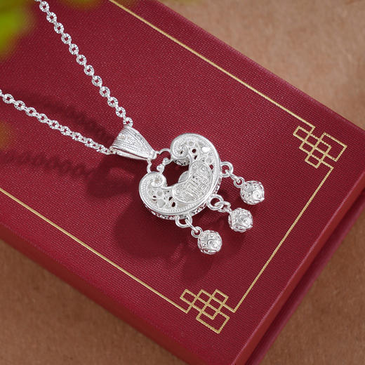 子佩集S990银【清福祥绘】套链【QLTL001】纯银花丝元宝锁项链双面花2509 商品图5