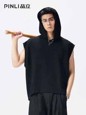 PINLI品立2026夏季新款宽松连帽无袖T恤纯色上衣男潮GD262111011