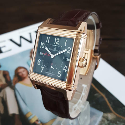 【95新】Jaeger-LeCoultre 积家Q7002620自动机械机芯日期显示、双时区35*50.5MM（含表耳 男款）翻转系列18K玫瑰金090326TJ42 商品图1