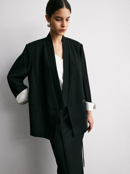 YANYI CHANG｜91800210 中式交叠领系带廓形西装 [ 黛墨黑 ] 商品图10