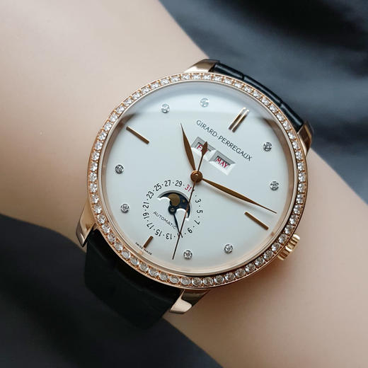 【95新】Girard-Perregaux 芝柏49535D52A1A1-BK6A自动机械机芯日期、星期、月份显示40MM（男款）1966系列18K玫瑰金；镶嵌钻石表圈090326TJ40 商品图7