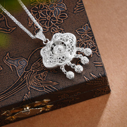 子佩集S990银【福慧齐臻】套链项链【MXDZ026】纯银花丝锁四个球2509 商品图1