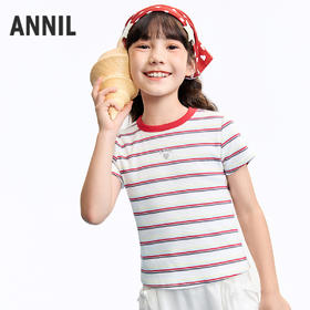 女童圆领短袖针织衫夏季新款安奈儿童装EG621665