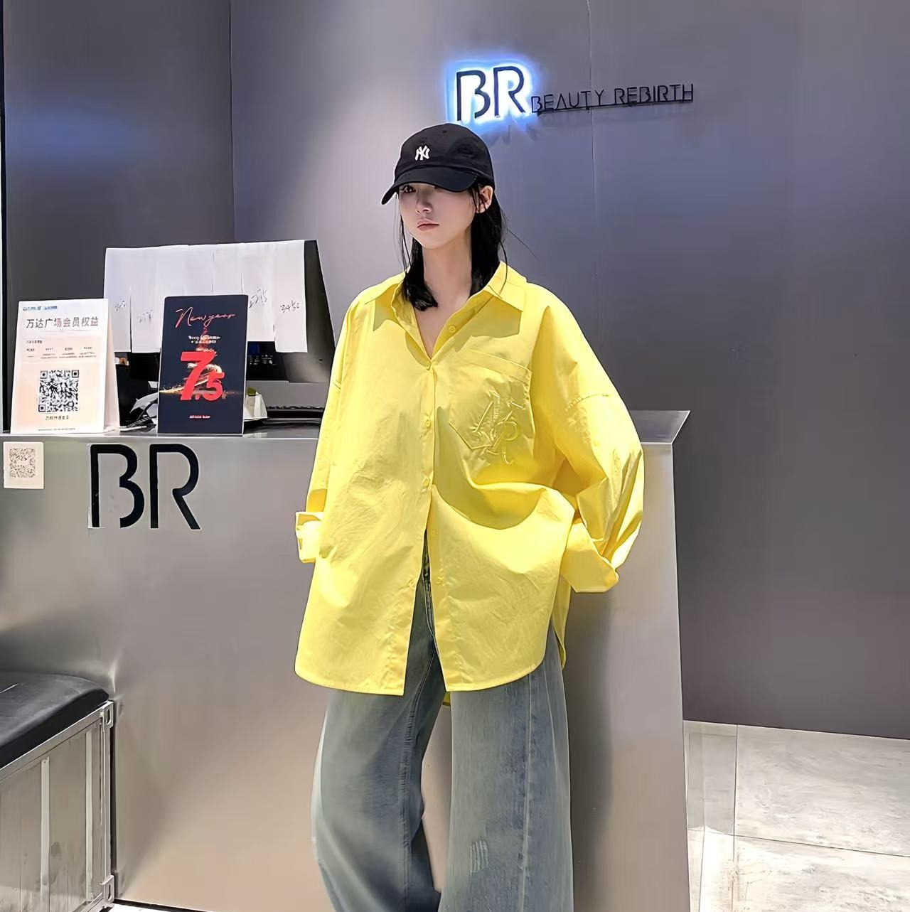 NC口袋绣字母长袖大版衬衫51225（黄）春季161011860321