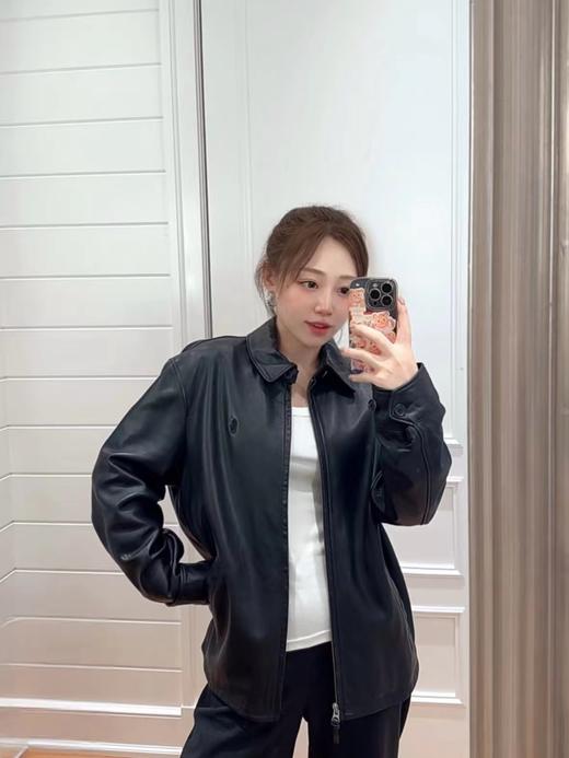 F031846春季新款简约大气纯色拉链翻领长袖皮衣单夹克外套 商品图12