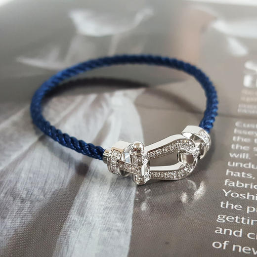 【98新】FRED斐登Force 10系列0B0077中号18K白金满钻Force 10蓝色链绳马蹄扣手链中性款120326TJ01 商品图2