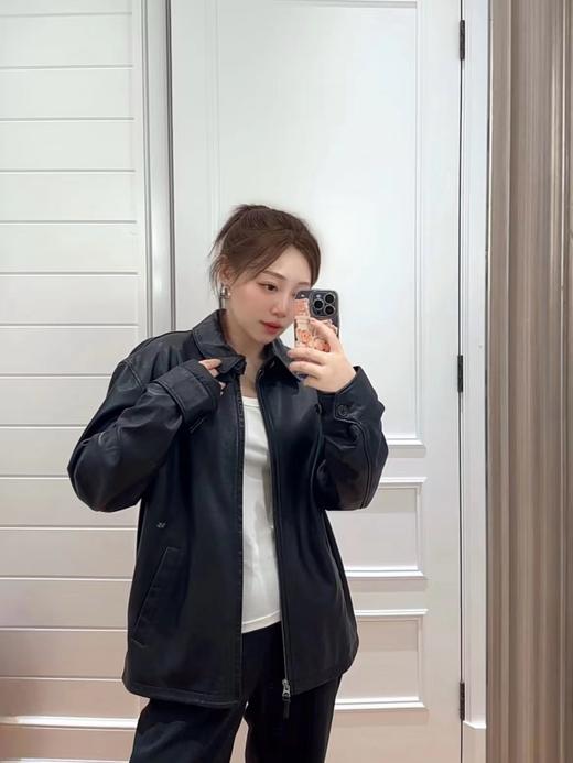 F031846春季新款简约大气纯色拉链翻领长袖皮衣单夹克外套 商品图13