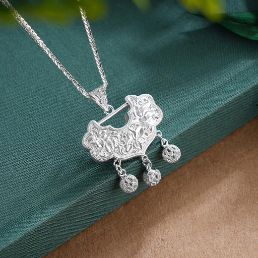 子佩集S990银【蓝楹曼舞】套链【QFDZ039】纯银花丝珐琅彩锁项链2509 商品图1