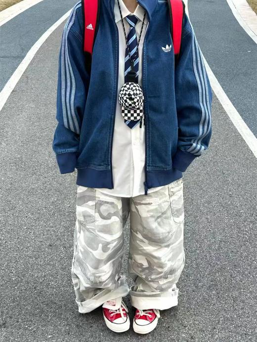 F031869复古做旧老钱风男女同款拉链立领宽松舒适牛仔外套 商品图8