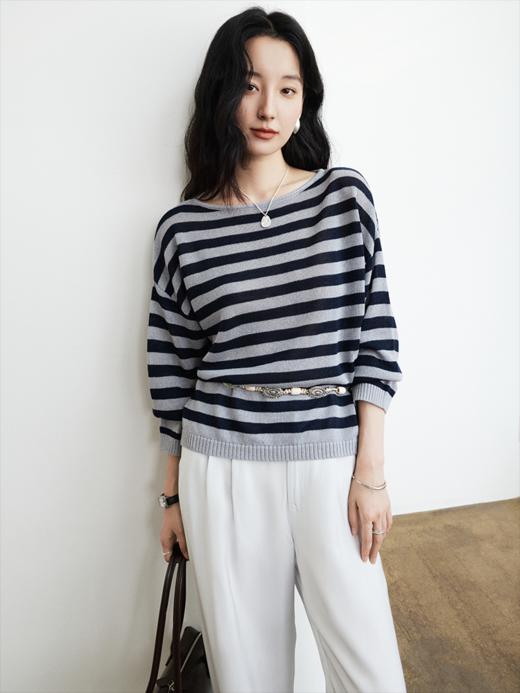 和纸羊毛混纺条纹套头毛衫FCG1WST087 商品图8