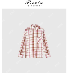 03-4潘依绣丁丁宠粉韩系减龄百搭格子Polo领长袖衬衫 Q6728