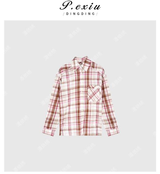 03-4潘依绣丁丁宠粉韩系减龄百搭格子Polo领长袖衬衫 Q6728 商品图0